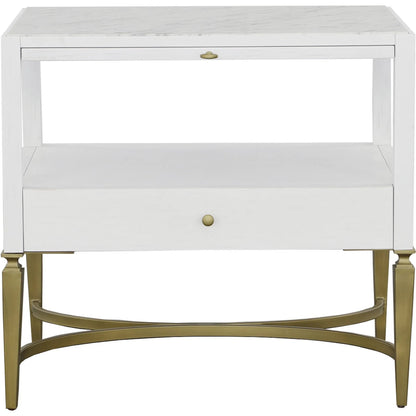 East Camden Nightstand by Fairfield Chair in white and pearl. Made from metal accents, poplar solids, veneers in a unique style.