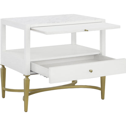 East Camden Nightstand by Fairfield Chair in white and pearl. Made from metal accents, poplar solids, veneers in a unique style.