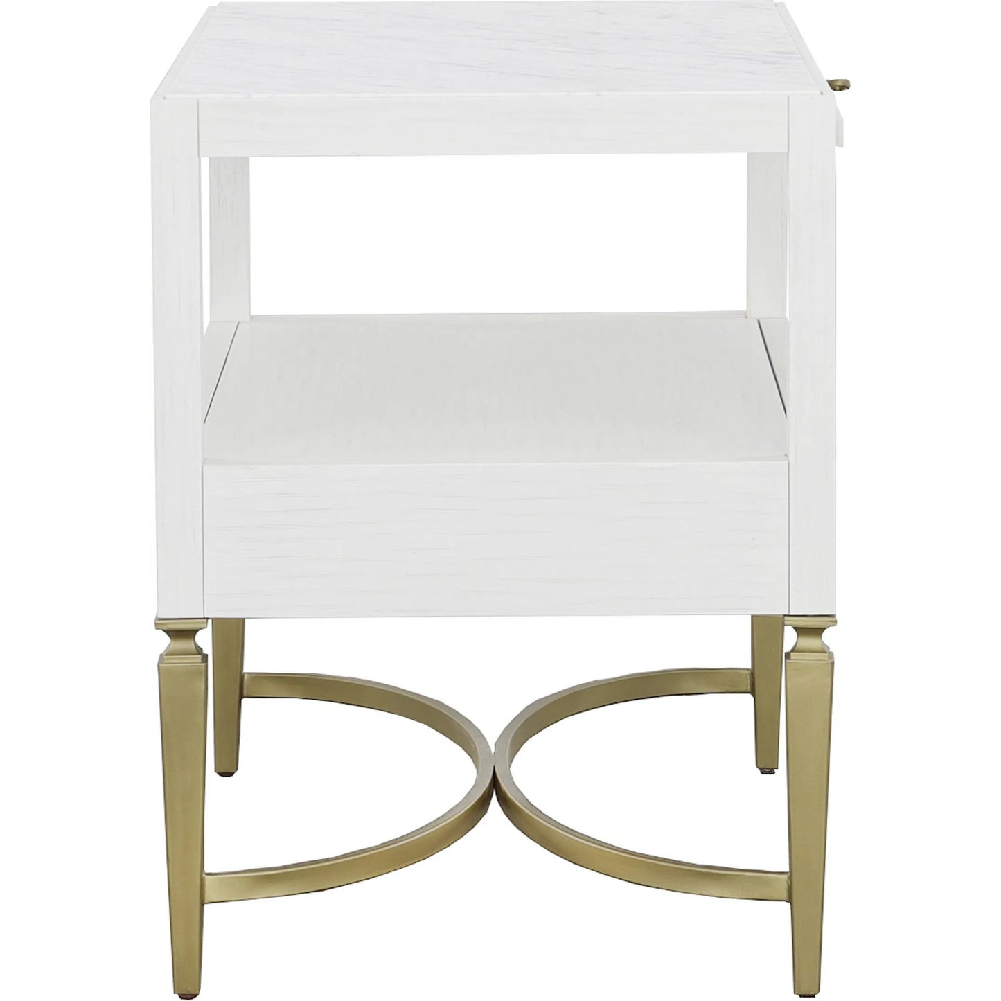 003 SI-2635896 | Unknown | East Camden Nightstand by Fairfield Chair in white and pearl. Made from metal accents, poplar solids, veneers in a unique style.