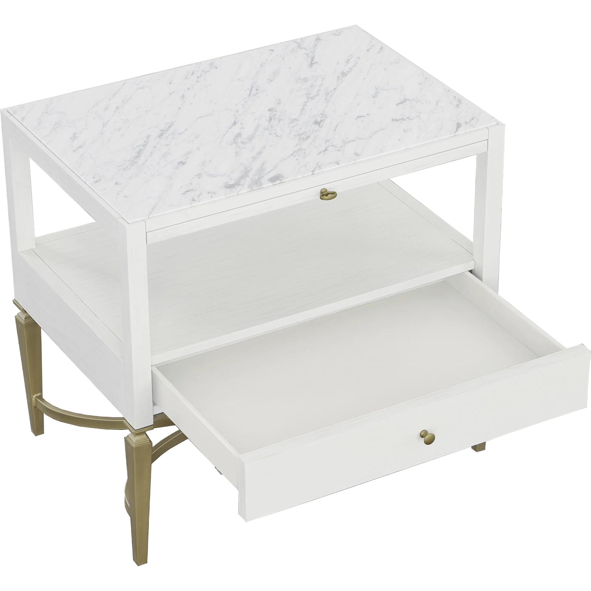 East Camden Nightstand by Fairfield Chair in white and pearl. Made from metal accents, poplar solids, veneers in a unique style.