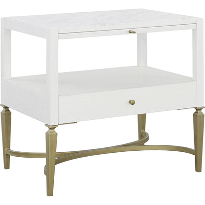 East Camden Nightstand by Fairfield Chair in white and pearl. Made from metal accents, poplar solids, veneers in a unique style.