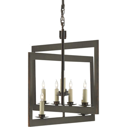 Middleton Rectangular Chandelier by Currey and Company. Made from wrought iron in a modern style.