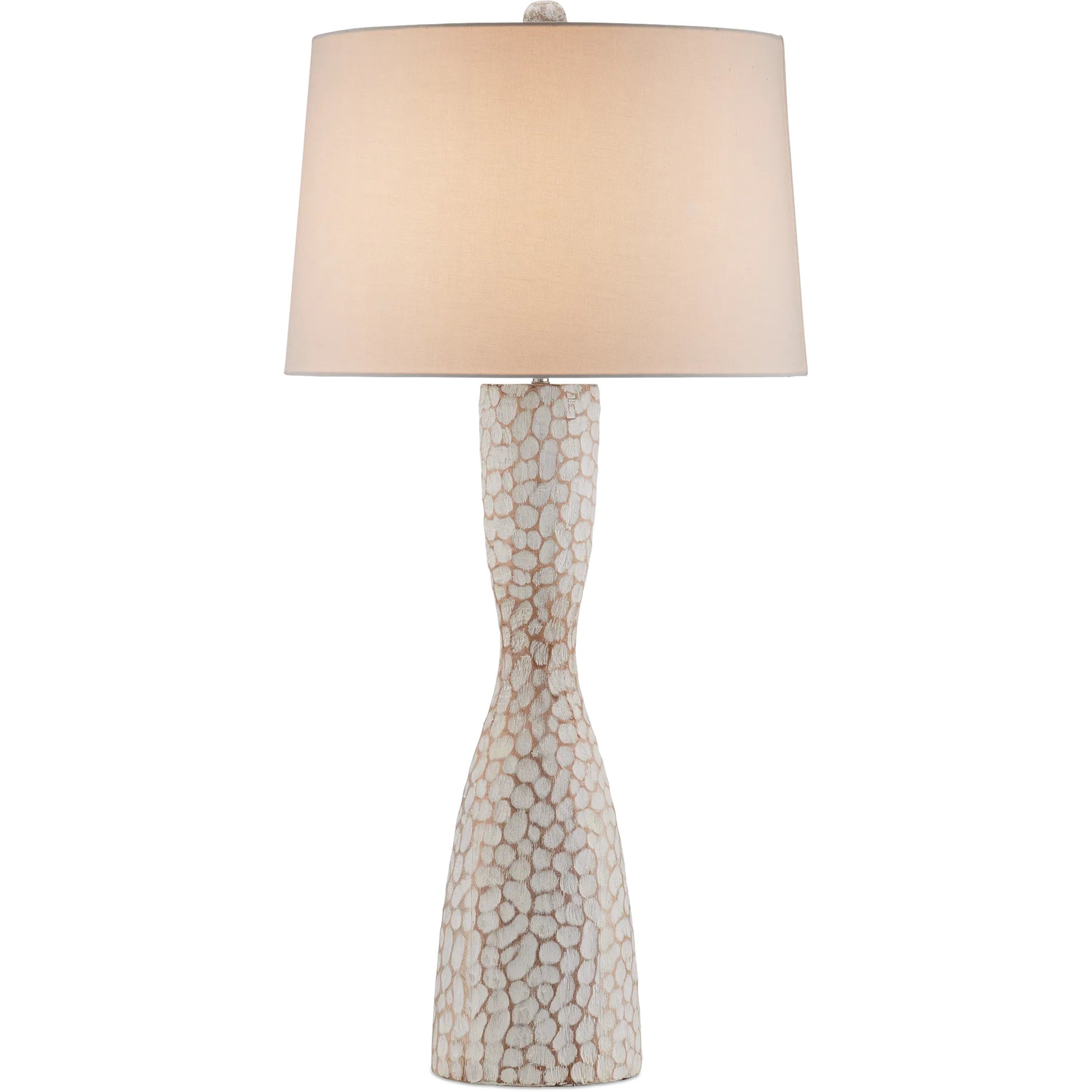 Edwell Table Lamp by Currey and Company in whitewash. Made from wood in a modern style.