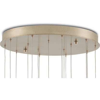 Daze Round 15-LIGHT Multi-Drop Pendant by Currey and Company in antique brass, white, painted silver. Made from frosted glass in a modern style.