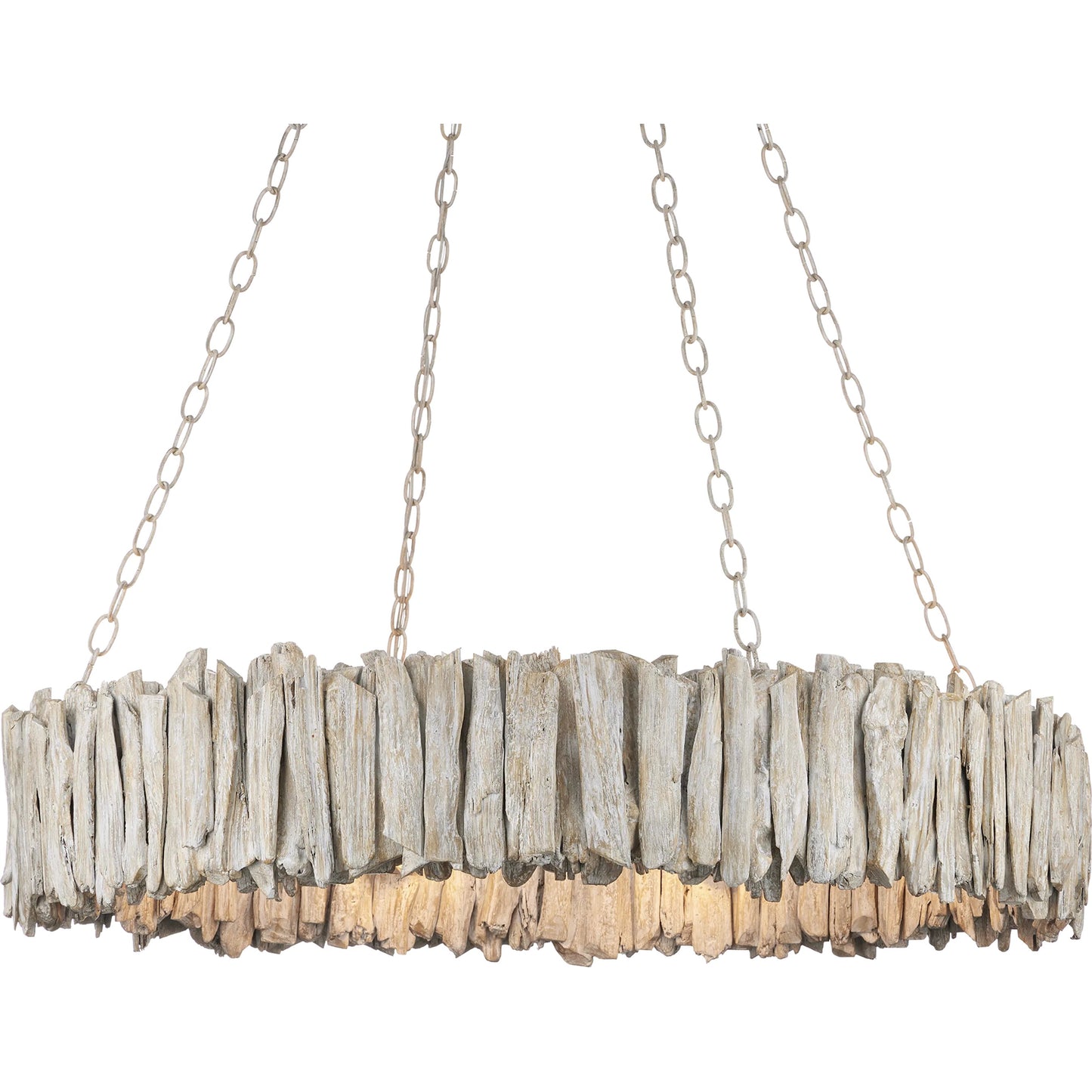 001 SI-2257420 | Primary Silo | Driftwood Ring Chandelier by Currey and Company in whitewash. Made from driftwood, wrought iron in a cottage & farmhouse style.