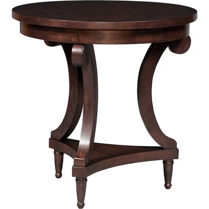 Belmont Accent Table by Fairfield Chair in brown and sable. Made from elm, birch solids, veneers in a unique style.