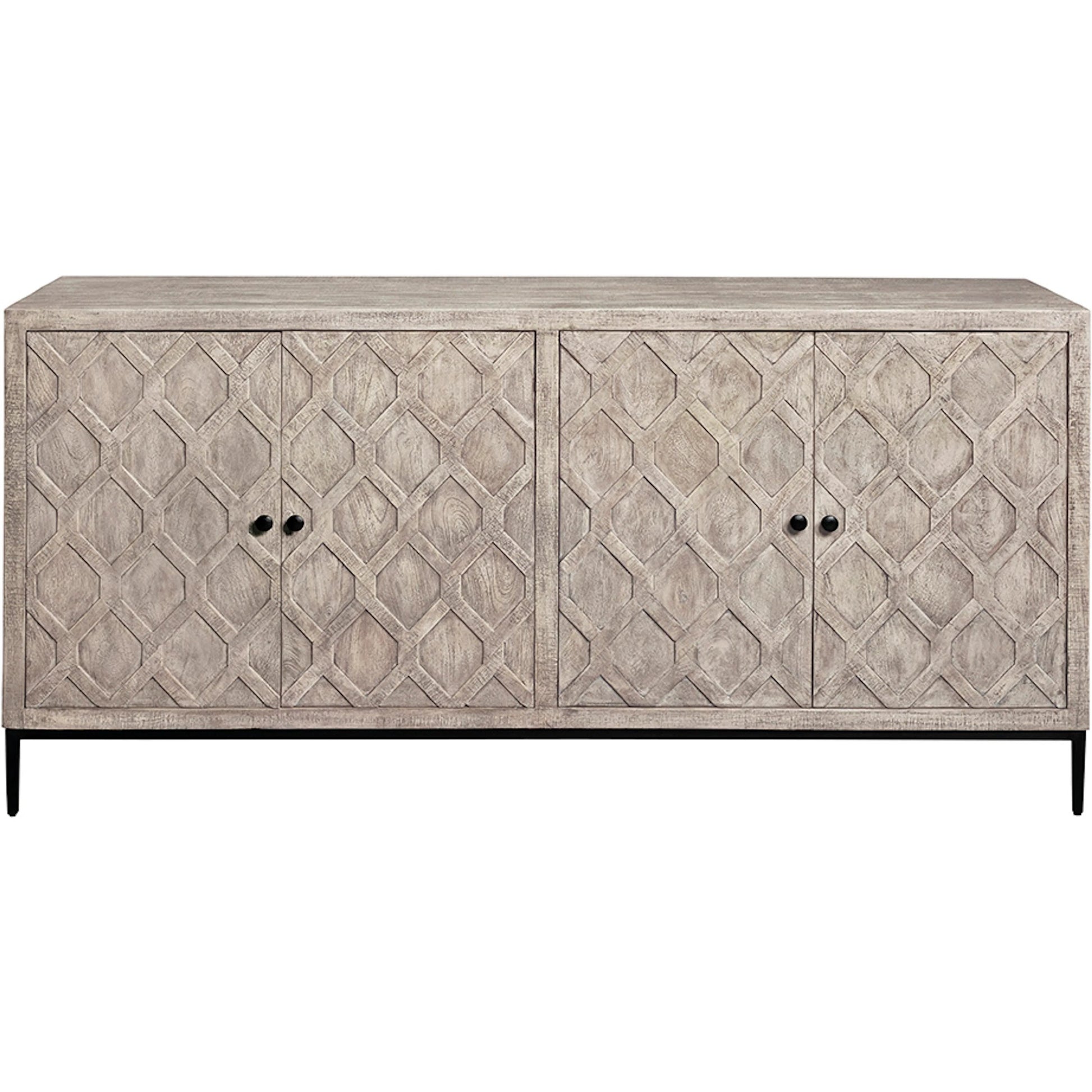 Aspect Credenza by Fairfield Chair in grey and dune. Made from mango solids in a unique style.