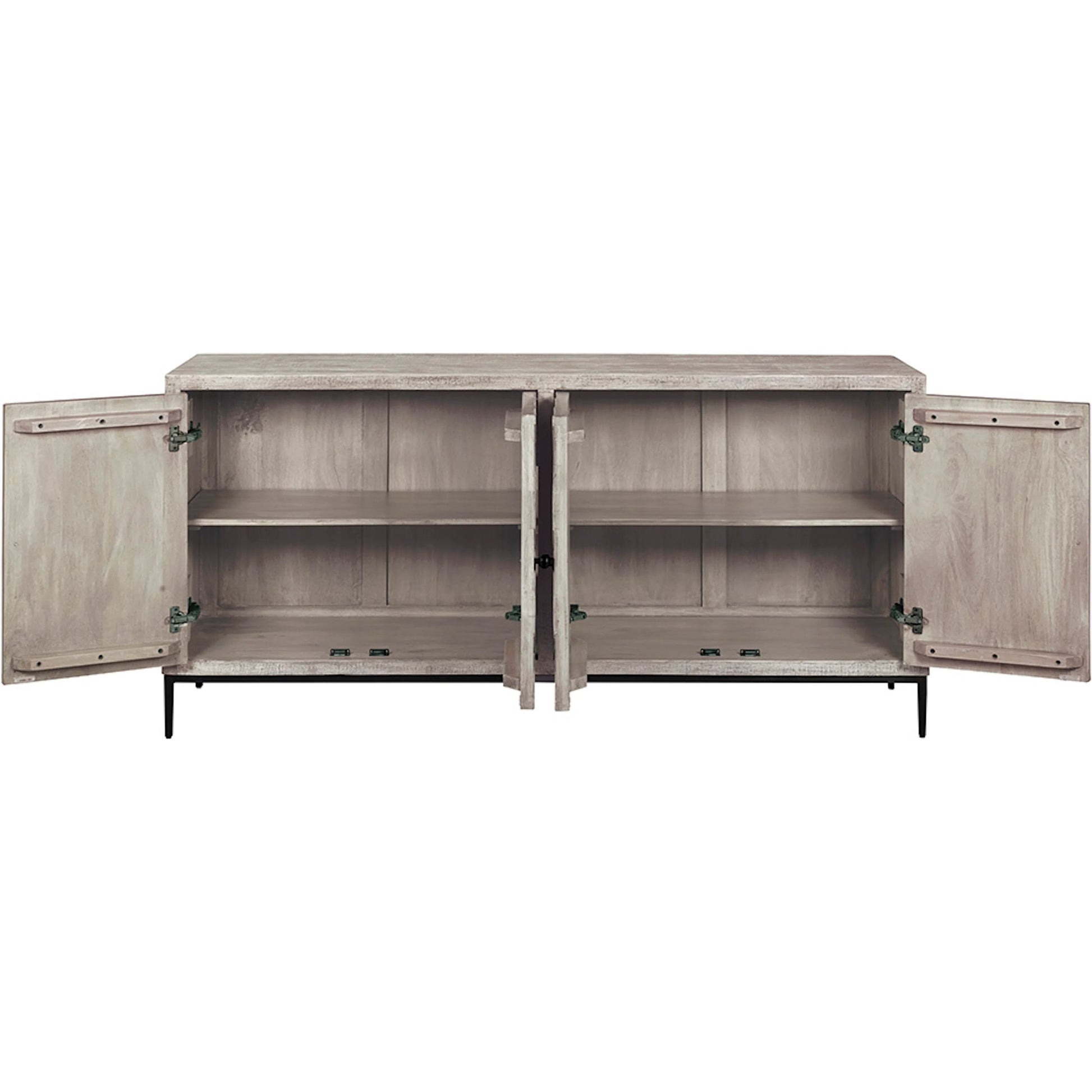 Aspect Credenza by Fairfield Chair in grey and dune. Made from mango solids in a unique style.