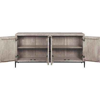 Aspect Credenza by Fairfield Chair in grey and dune. Made from mango solids in a unique style.