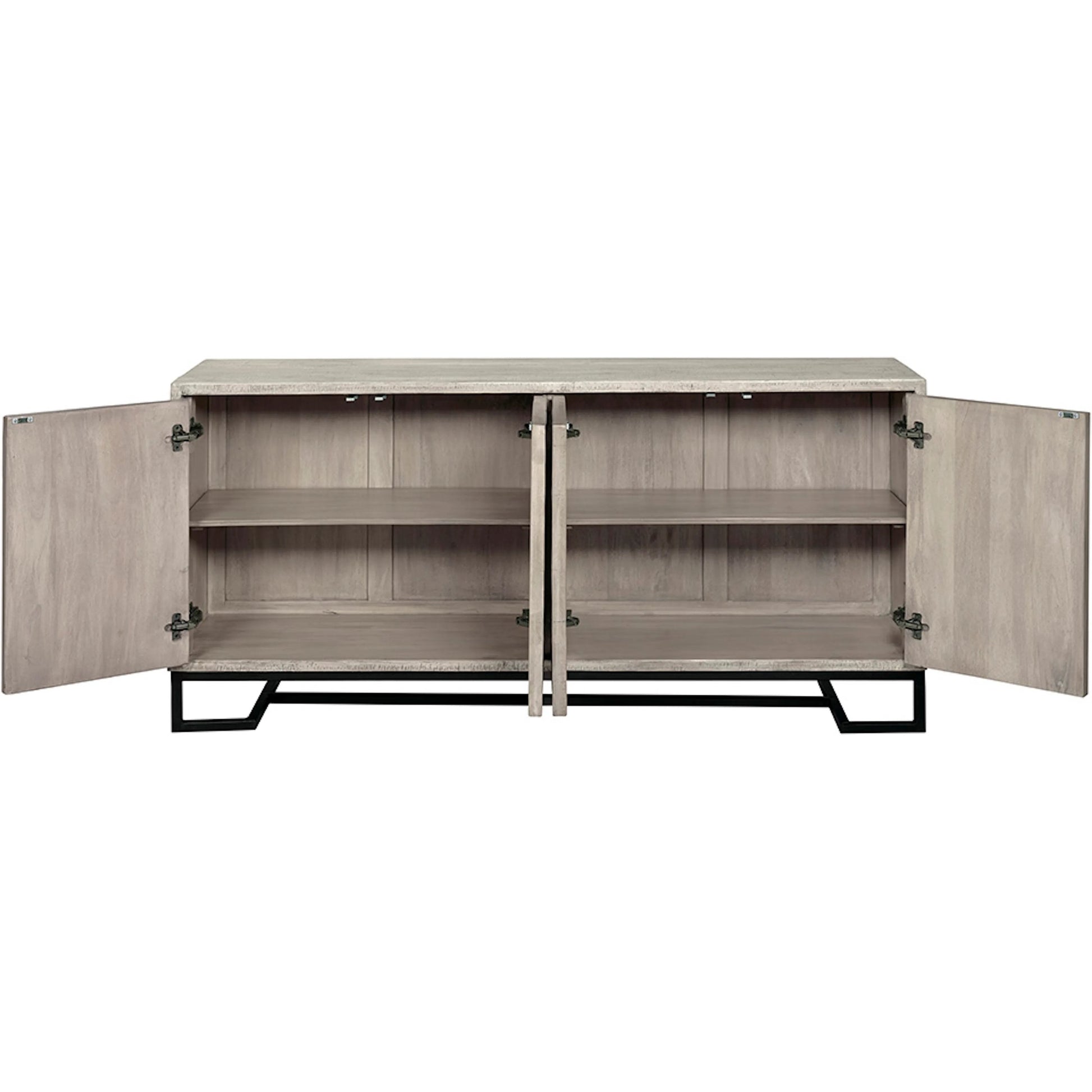 Aspect Credenza by Fairfield Chair in grey and dune. Made from mango solids in a unique style.