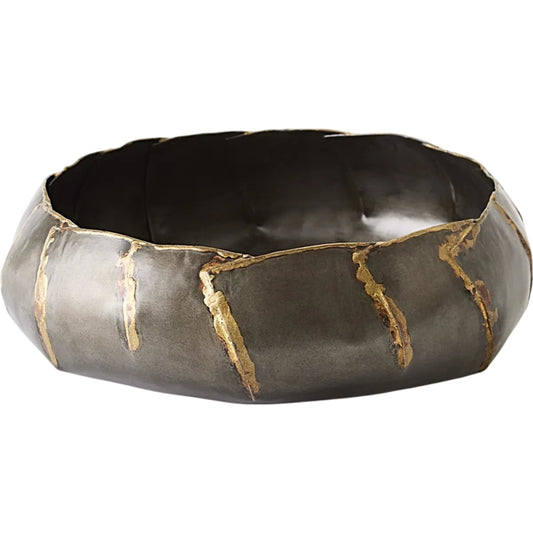 Armor Bowl by Global Views in antique gunmetal. Made from iron in a modern style.