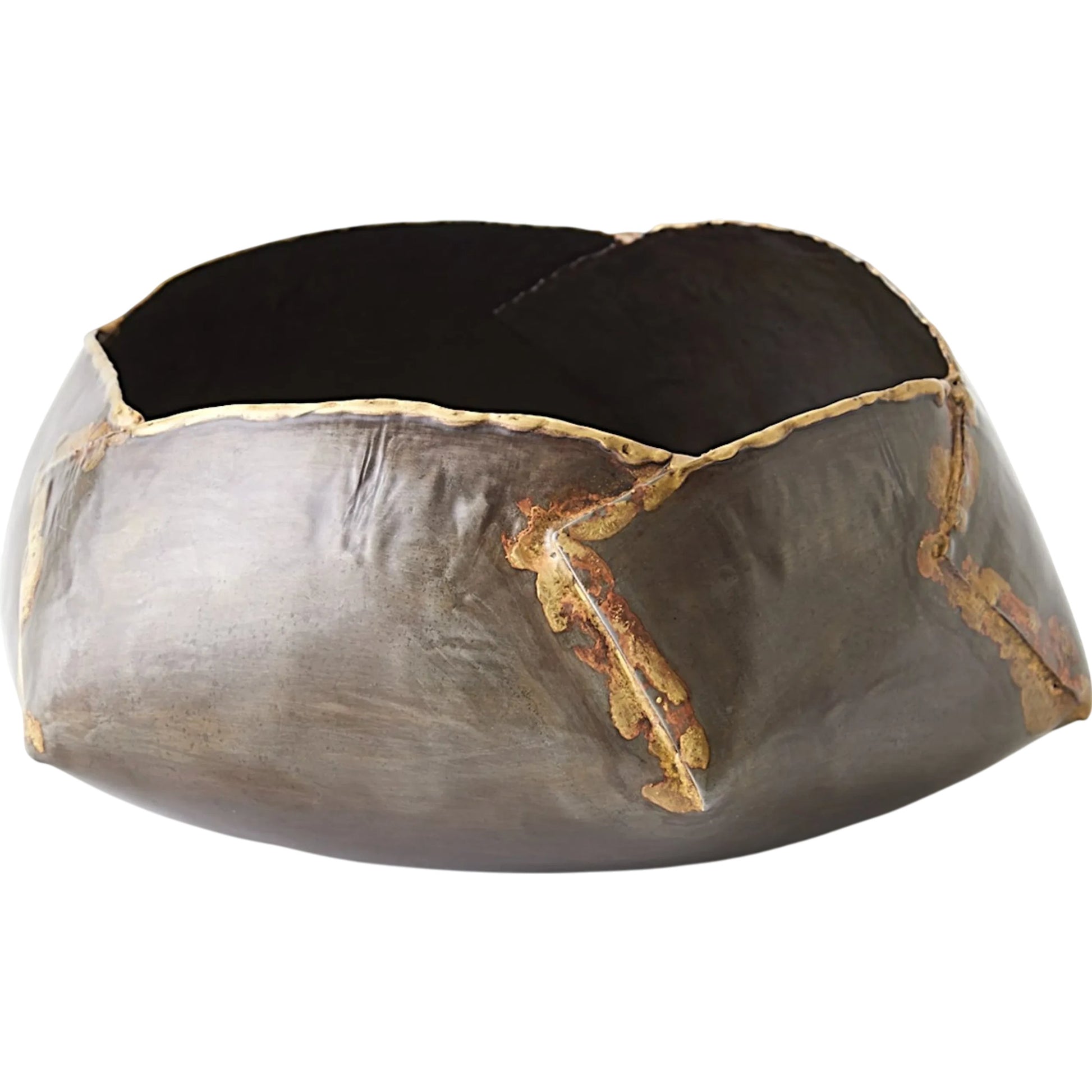 Pleated Armor Bowl by Global Views in antique gunmetal. Made from iron in a rustic style.