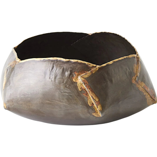 Pleated Armor Bowl by Global Views in antique gunmetal. Made from iron in a unique style.