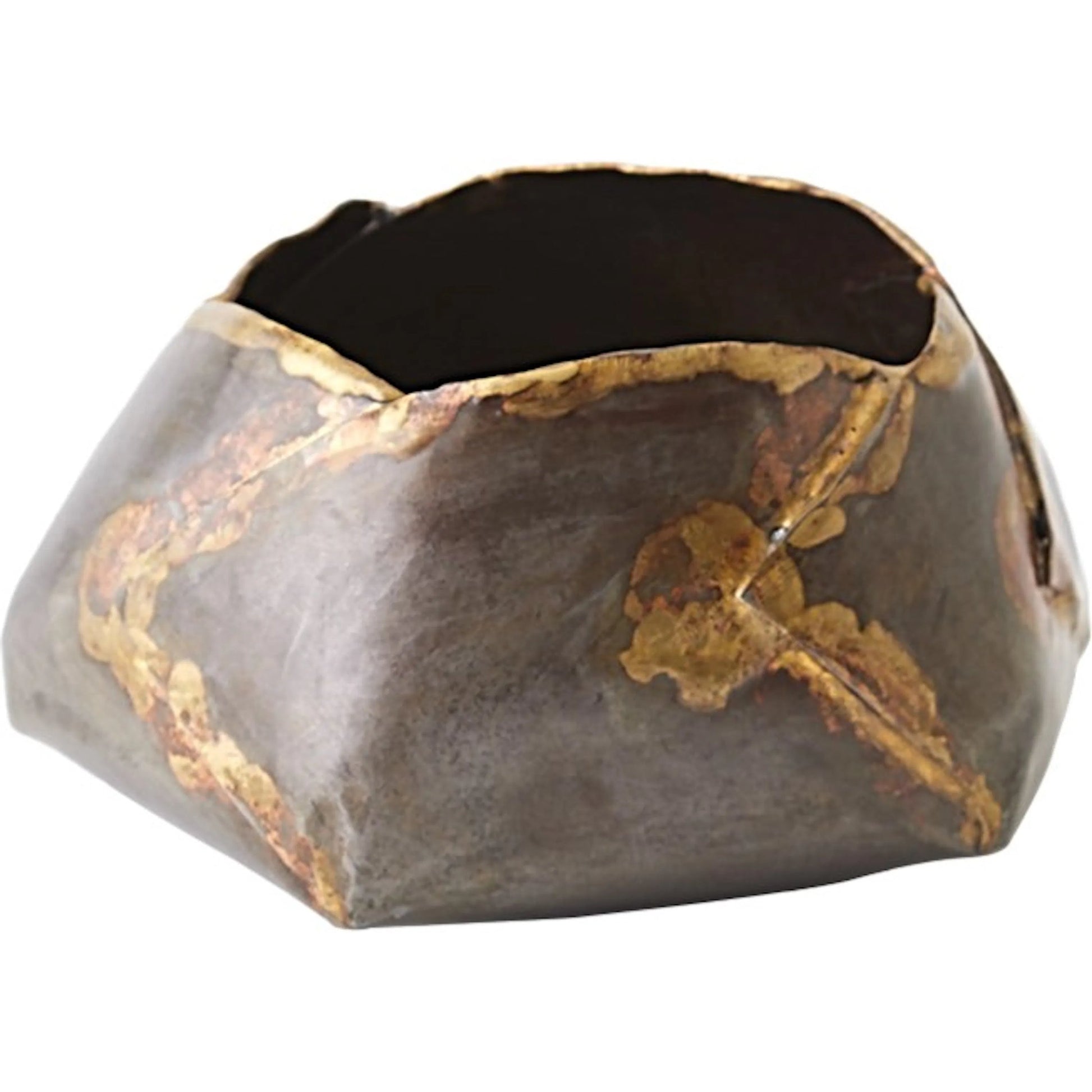 Pleated Armor Bowl by Global Views in antique gunmetal. Made from iron in a rustic style.
