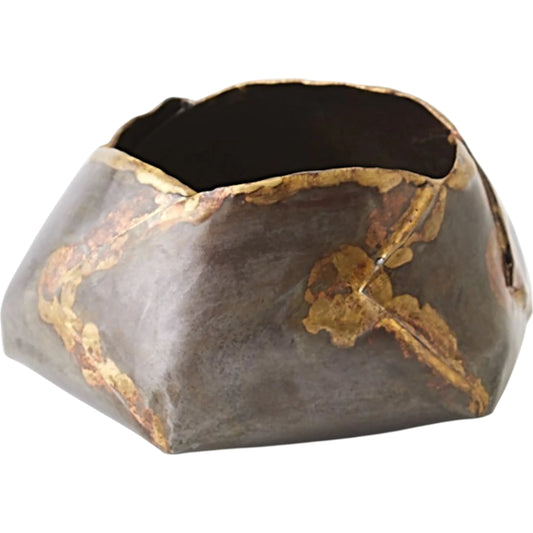 Pleated Armor Bowl by Global Views in antique gunmetal. Made from iron in a unique style.
