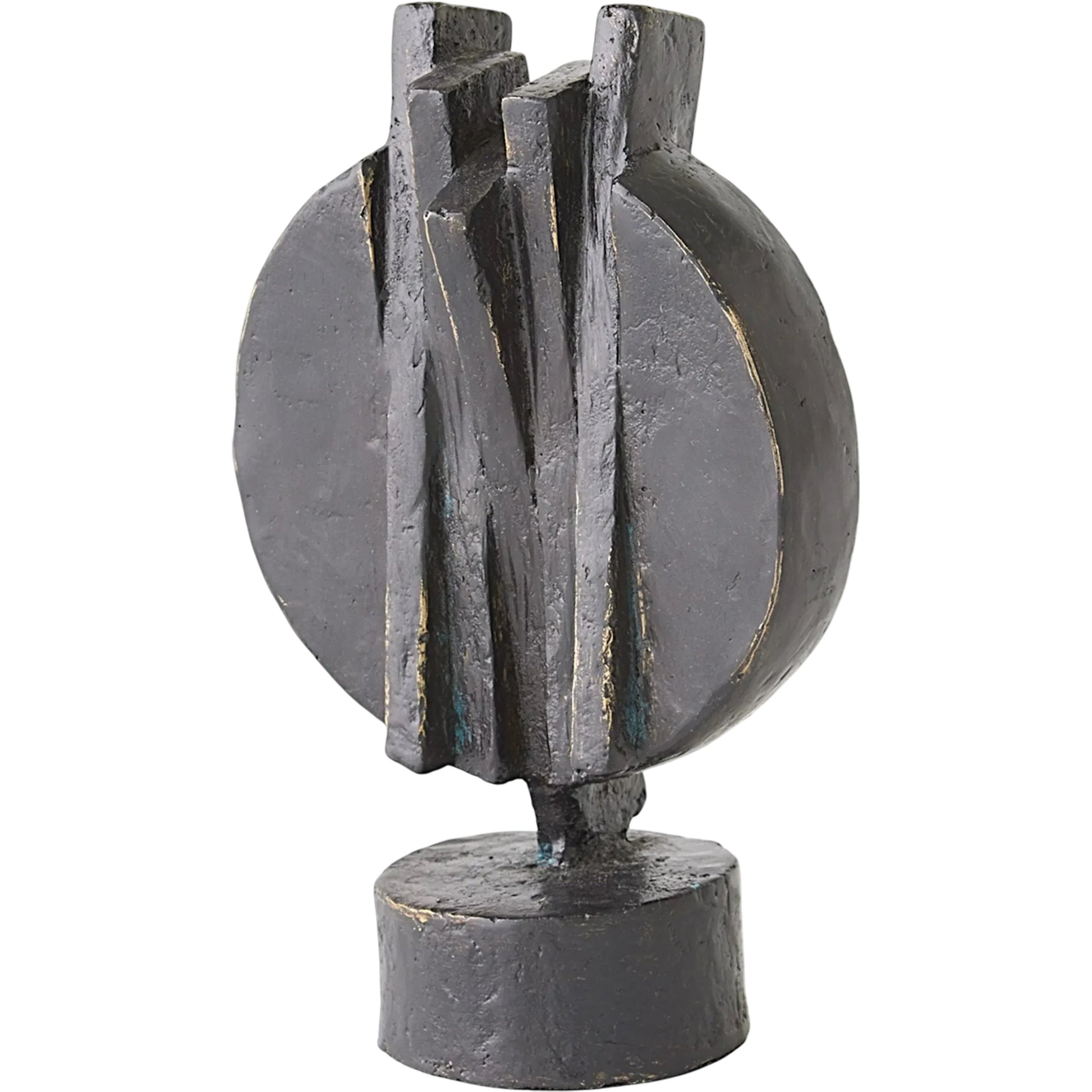 Deconstructed Disk Sculpture by Global Views. Made from cast iron in a modern style.