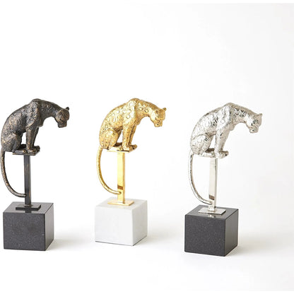 Perched Nickel Jaguar on Stand by Global Views in nickel and bronze. Made from unique in a modern style.