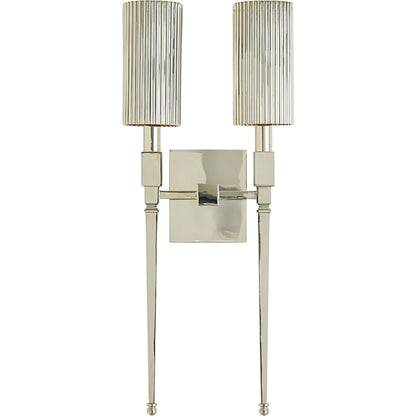Fluted Double Sconce by Global Views in nickel and brass. Made from unique in a modern style.
