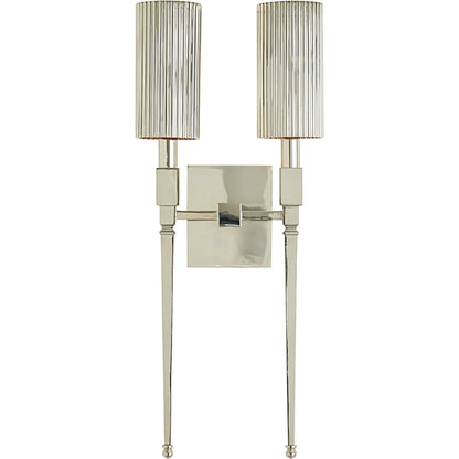 Fluted Double Sconce by Global Views in nickel and brass. Made from unique in a modern style.
