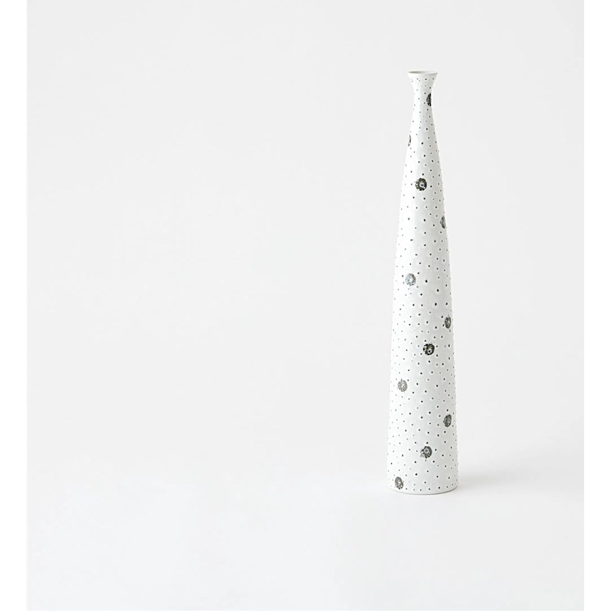 Spotted Tapered Vase by Global Views in white and black. Made from unique in a eclectic & global style.