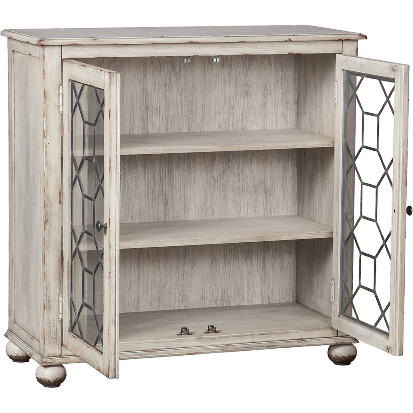005 SI-2635922 | Closeup | Harborside Credenza by Fairfield Chair in white and tarnished creme. Made from birch solids, veneers in a unique style.