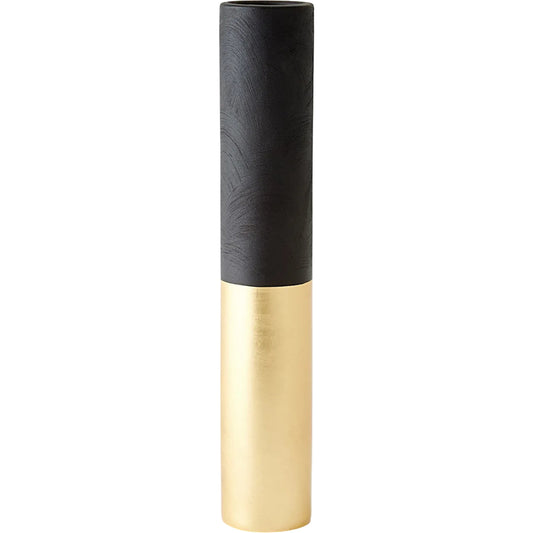Collins Vase by Global Views in matte black, gold metallic. Made from terracotta in a modern style.