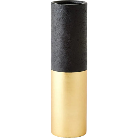 Collins Vase by Global Views in matte black, gold metallic. Made from terracotta in a modern style.