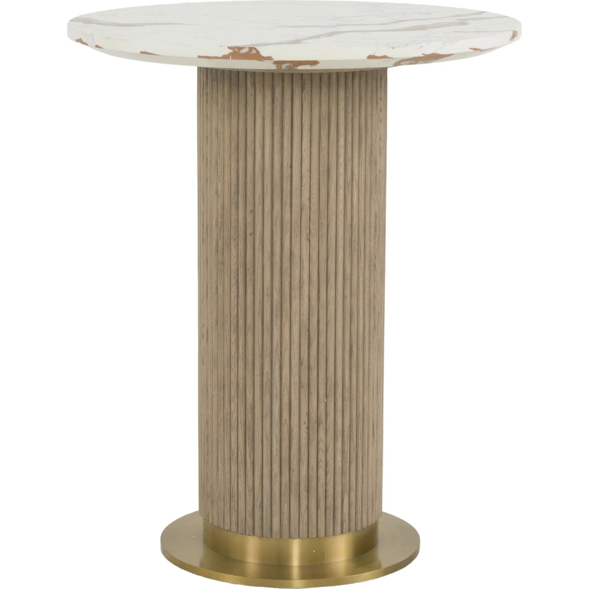 Everett Cafe Table by Fairfield Chair in brown and biscotti. Made from red oak solids, veneers, faux marble in a unique style.