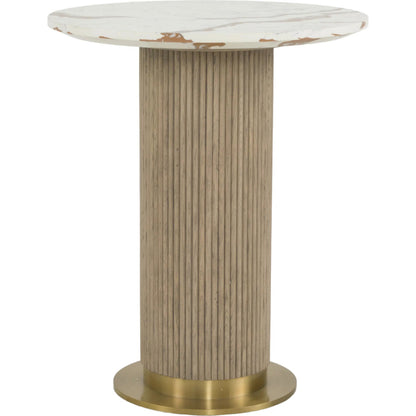 Everett Cafe Table by Fairfield Chair in brown and biscotti. Made from red oak solids, veneers, faux marble in a unique style.