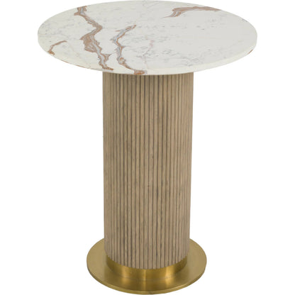 Everett Cafe Table by Fairfield Chair in brown and biscotti. Made from red oak solids, veneers, faux marble in a unique style.