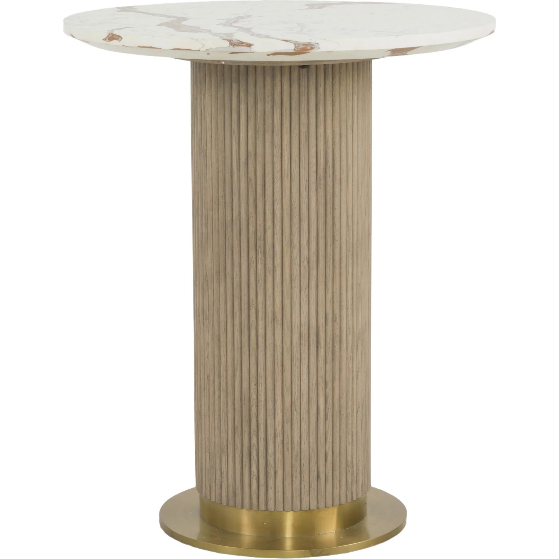 Everett Cafe Table by Fairfield Chair in brown and biscotti. Made from red oak solids, veneers, faux marble in a unique style.