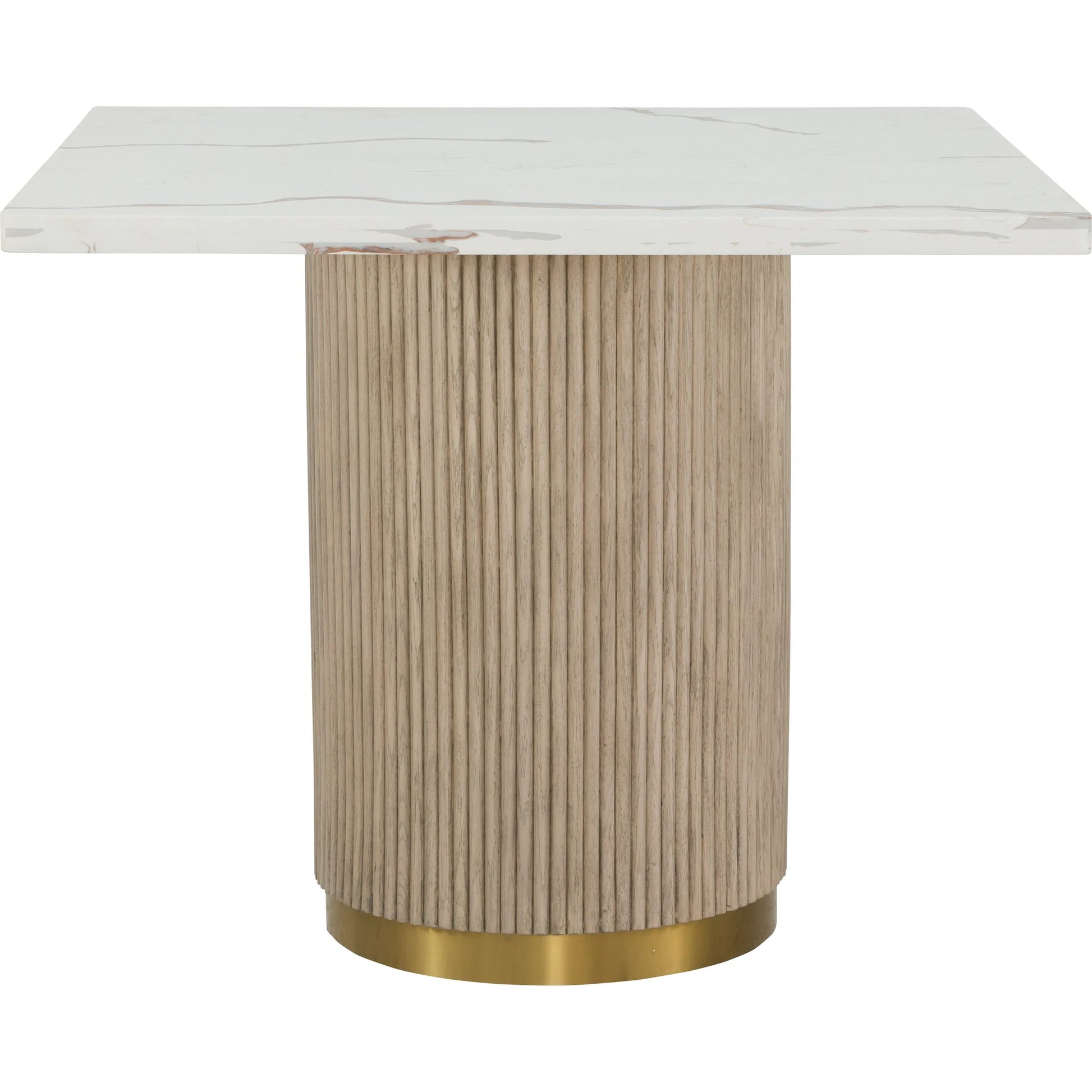 Everett Square Dining Table by Fairfield Chair in brown and biscotti. Made from red oak solids, veneers, faux marble in a unique style.