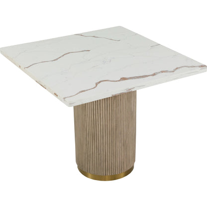 Everett Square Dining Table by Fairfield Chair in brown and biscotti. Made from red oak solids, veneers, faux marble in a unique style.