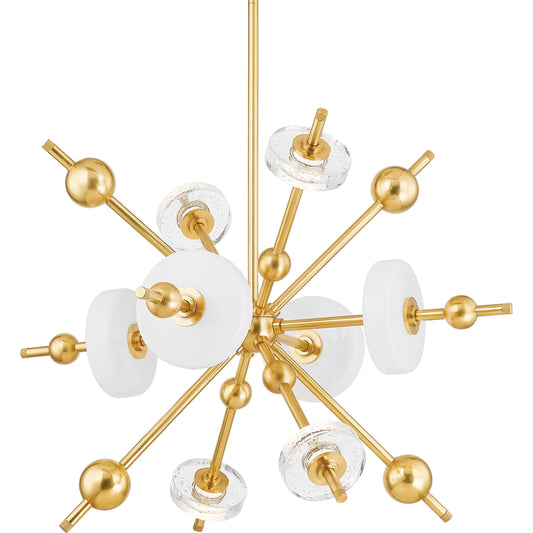 Maynard 8-Light Chandelier by Hudson Valley in aged brass. Made from steel in a unique style.