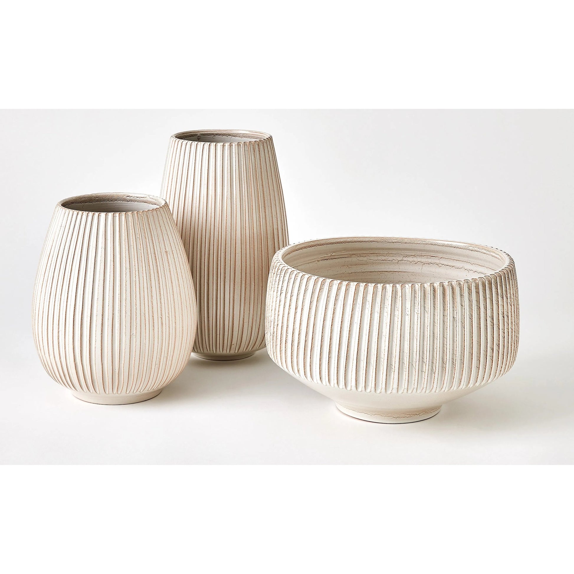 Vertical Ribbed Bowl by Global Views in natural. Made from ceramic in a unique style.