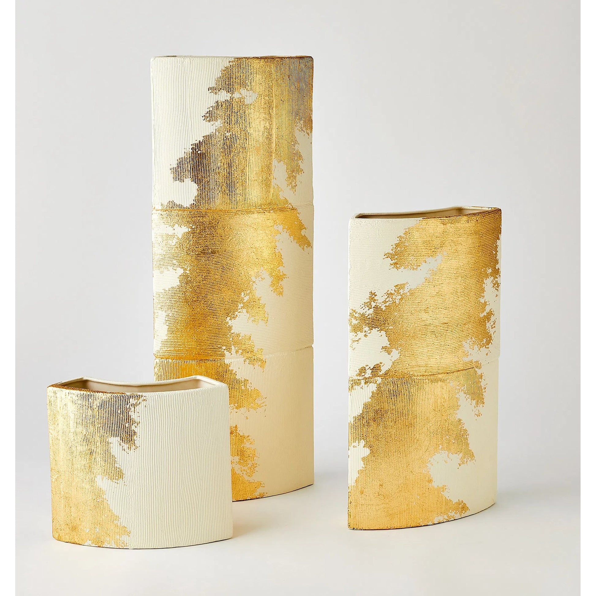Splashy Gold Leaf Vase by Global Views in natural. Made from ceramic in a unique style.