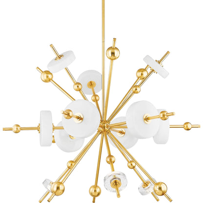 Maynard 12-Light Chandelier by Hudson Valley in aged brass. Made from steel in a modern style.