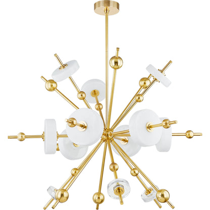 Maynard 12-Light Chandelier by Hudson Valley in aged brass. Made from steel in a modern style.
