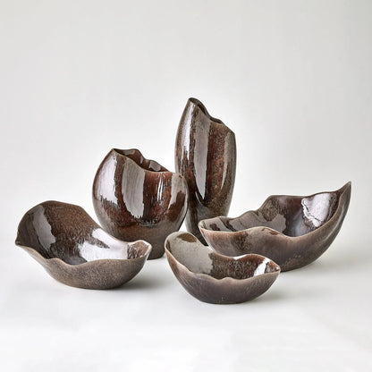 Horn Bowl, Reactive Amethyst by Global Views in reactive amethyst. Made from ceramic in a modern style.