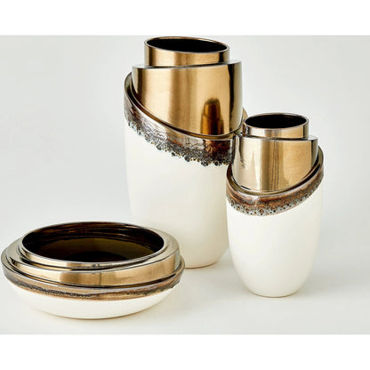 Slant Stack Bowl by Global Views in reactive bronze. Made from earthenware (ceramic) in a modern style.