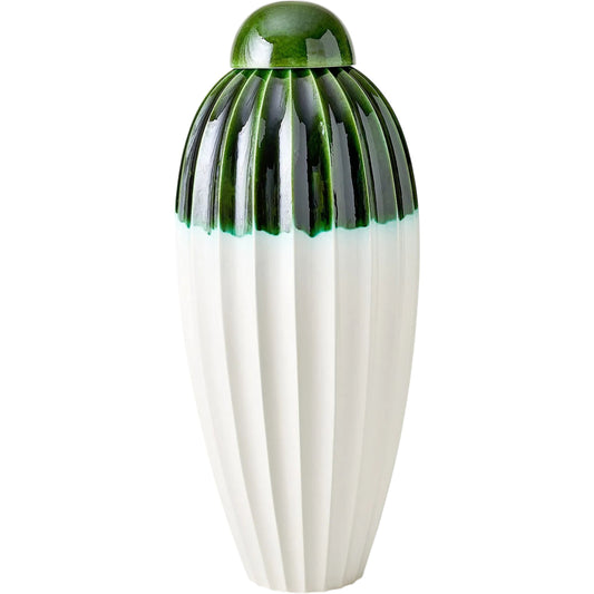 Fluted Jar with Lid by Global Views in emerald. Made from ceramic in a unique style.