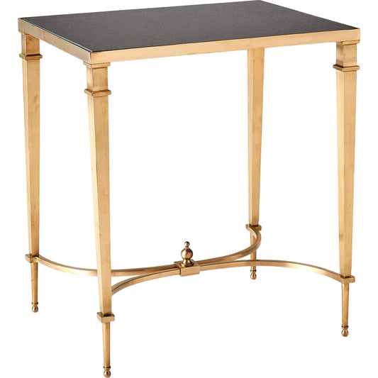 Rectangular French Square Leg Table by Global Views in brass, black granite. Made from brass, granite in a traditional style.