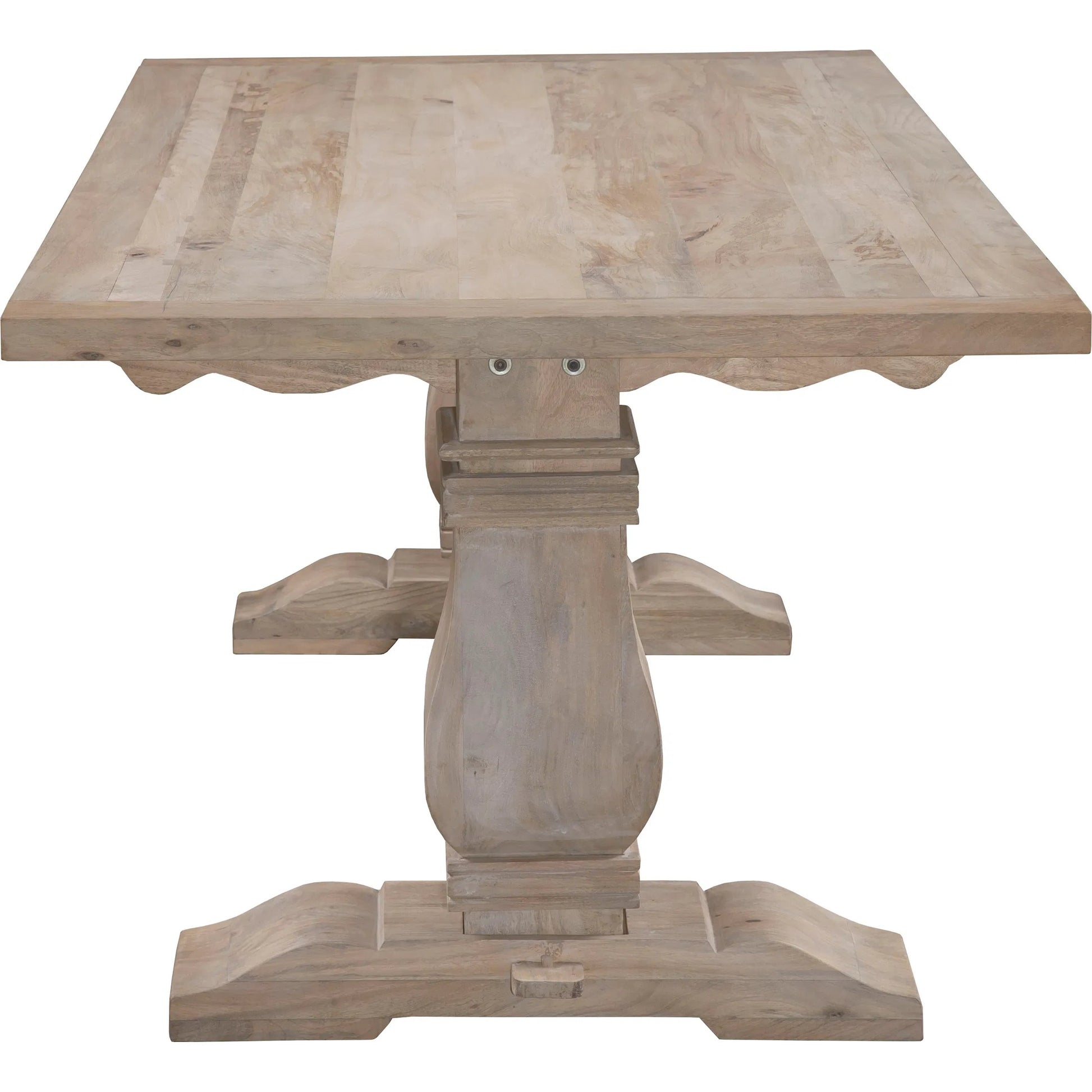Acquisition Dining Table by Fairfield Chair in light brown and oak. Made from mango solids in a unique style.