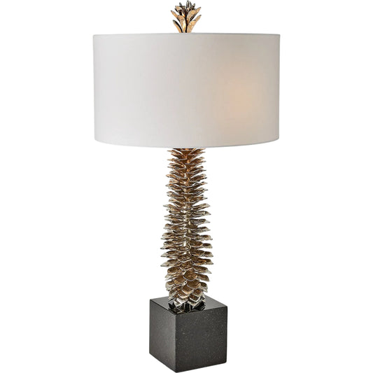 Pinecone Table Lamp by Global Views in nickel. Made from brass, granite in a unique style.