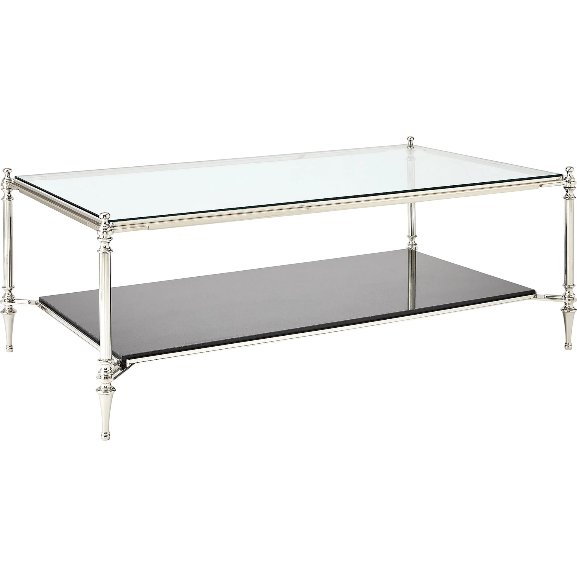 Medford Cocktail Table by Global Views in nickel. Made from brass, iron, stainless steel, glass, granite in a unique style.