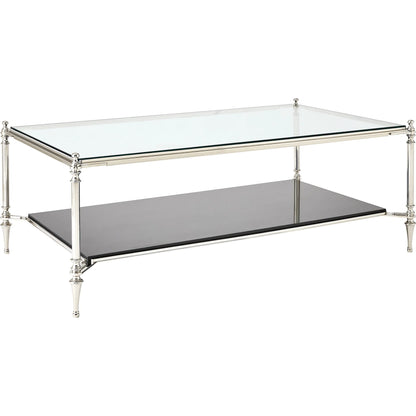 Medford Cocktail Table by Global Views in nickel. Made from brass, iron, stainless steel, glass, granite in a unique style.