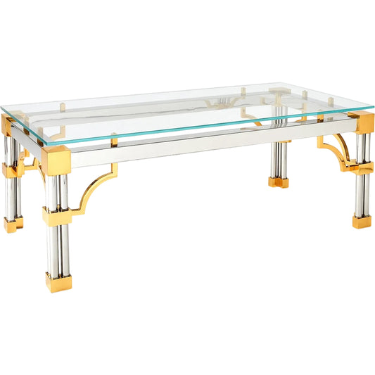 Tri-Column Cocktail Table by Global Views in silver, gold, clear and shiny brass. Made from unique in a unique style.