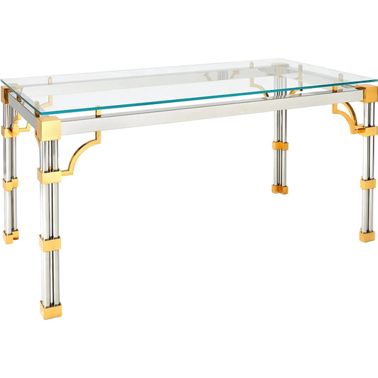 Tri-Column Library Table by Global Views in gold, silver, clear and shiny brass. Made from unique in a unique style.