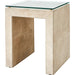 Posh Side Table by Global Views. Made from mdf, hair on leather, brass, tempered glass in a transitional style.