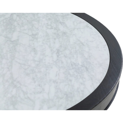 Westwood Round Cocktail Table by Fairfield Chair in brown and graphite. Made from ash solids, veneers in a modern style.